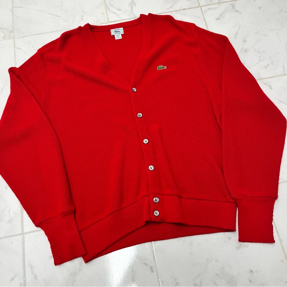 Izod Red Cardigan Sweater V-Neck Knit
